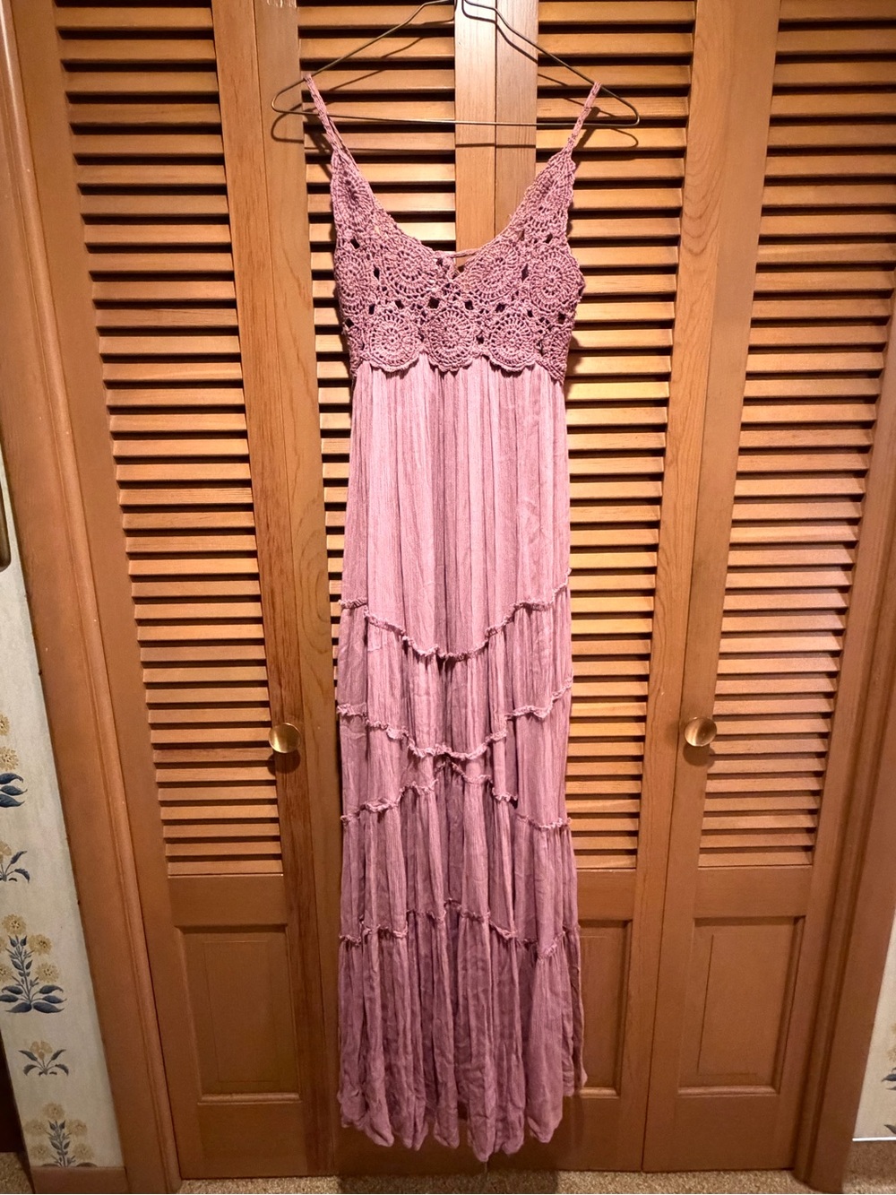 Free People Crochet Bodice Maxi Dress in Dried Currant, M
